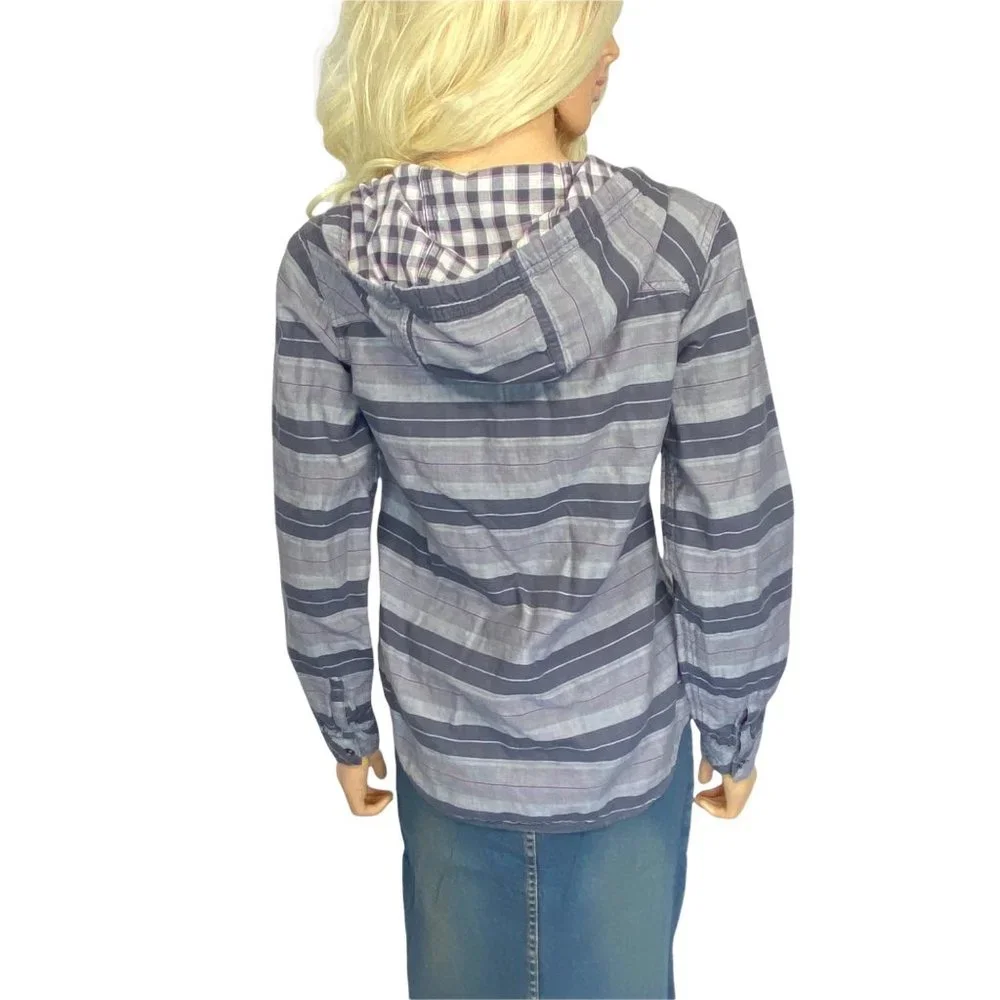 Columbia Women Button Up Hooded Cotton Flannel Shirt S Cotton Purple Gray Plaid - Picture 4 of 11